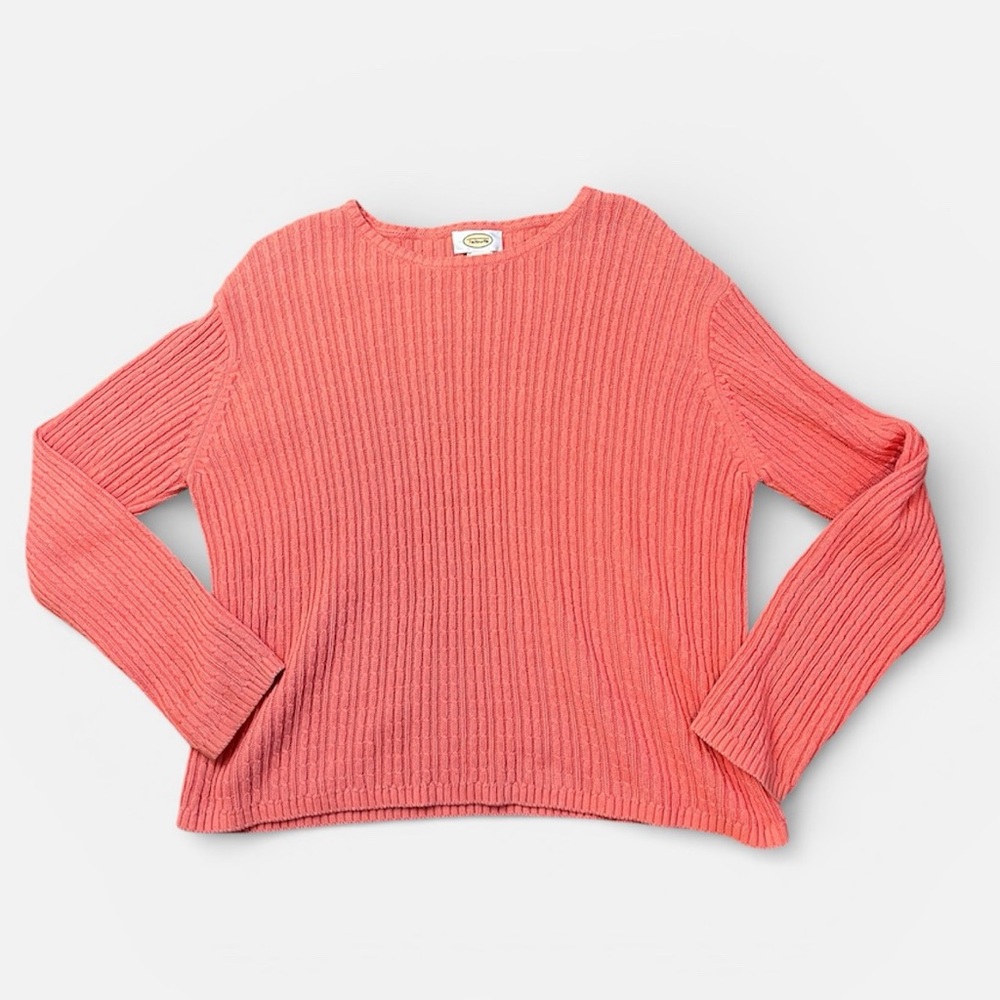 Talbots coral pink ribbed cotton sweater large